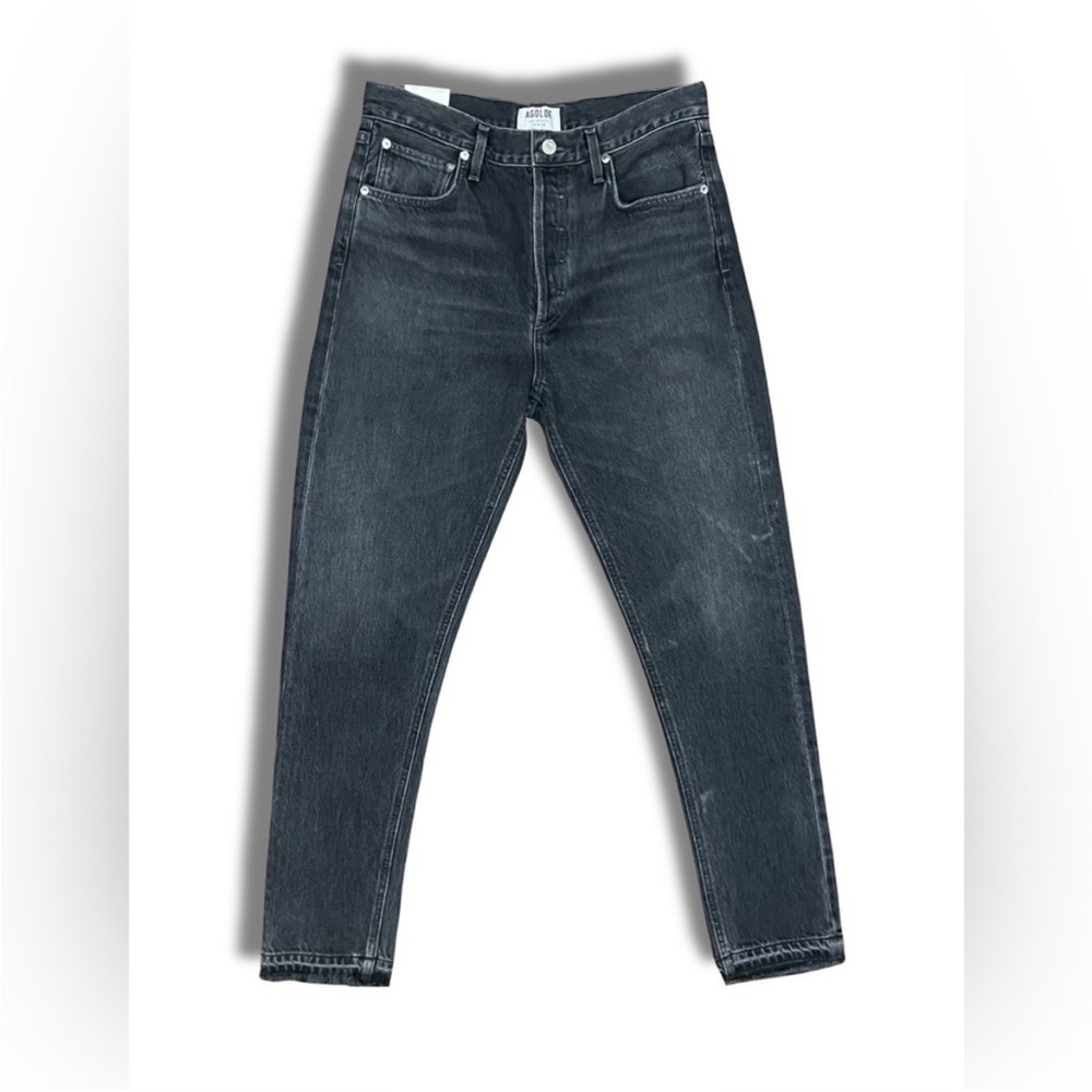AGOLDE Jamie Straight High-rise Raw Hem Jeans In Void Washed Black - Picture 3 of 9